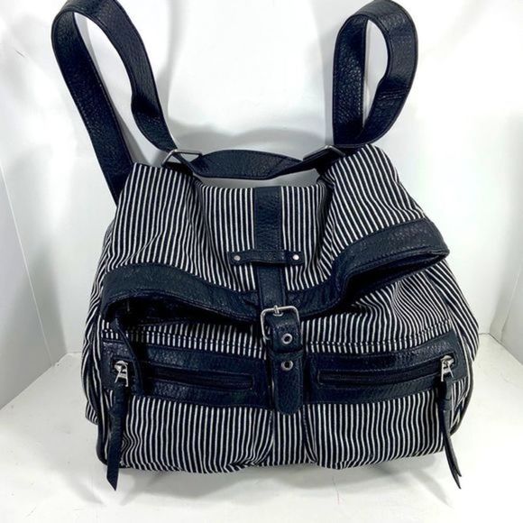 Vans womens hobo backpack Black and white fabric with black leather trim - Picture 1 of 16